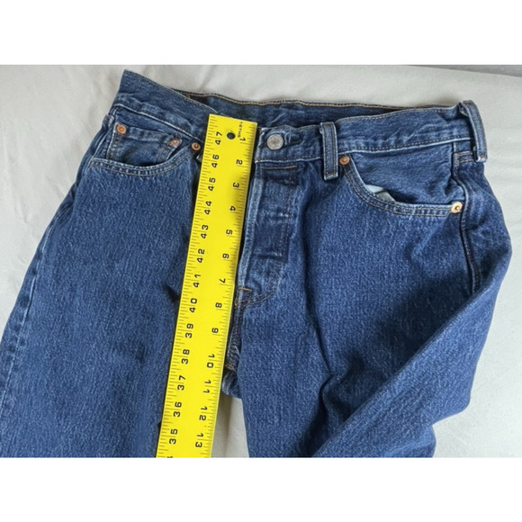 Levis 501 Jeans Mens 30x33 Straight Leg Dark Blue Denim Button Fly - Picture 11 of 13